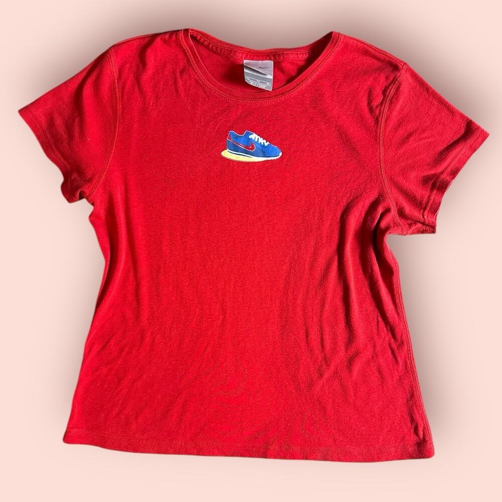 Vtg Nike T-shirt Small Red Silver Tag Streetwear Y2K Cortez Kids XL Boxy Rare